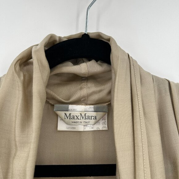 MAXMARA Champagne Beige Silk Blend Shoulder Pad Wrap Cardigan Blouse Top Size 4 - Picture 7 of 8